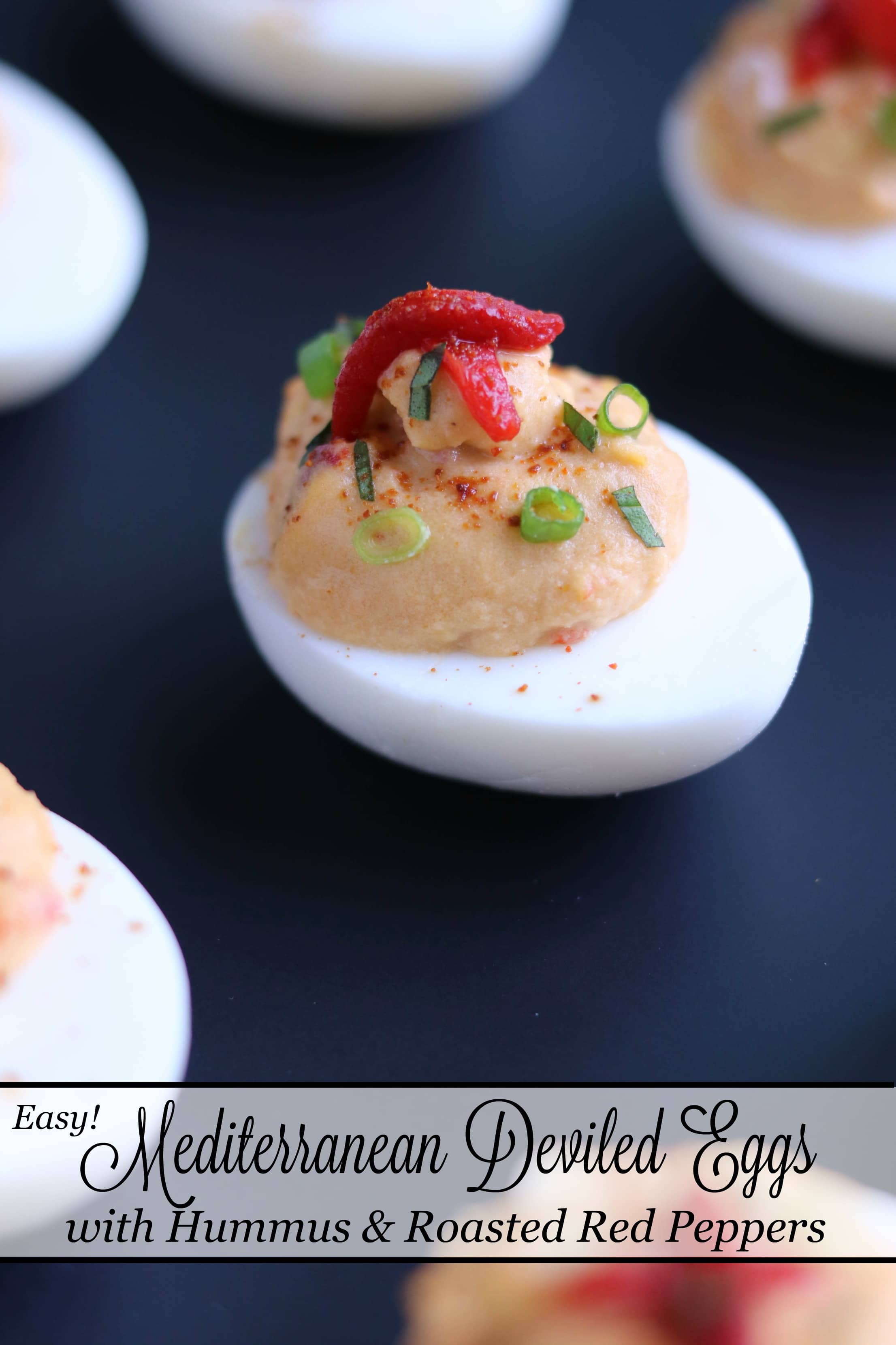 Mediterranean Deviled Egg Recipe with Roasted Red Pepper Hummus - Two ...