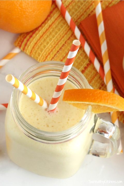 Pineapple Orange Creamsicle Smoothies Recipe {www.TwoHealthyKitchens.com}