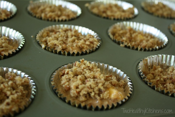 Praline Peach Muffins Recipe {www.TwoHealthyKitchens.com}