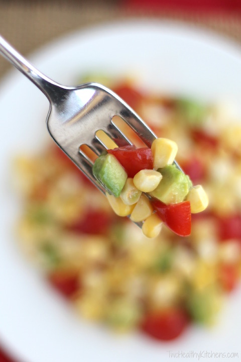 No-Cook Fresh Corn, Tomato and Avocado Salad Recipe {Two Healthy Kitchens}