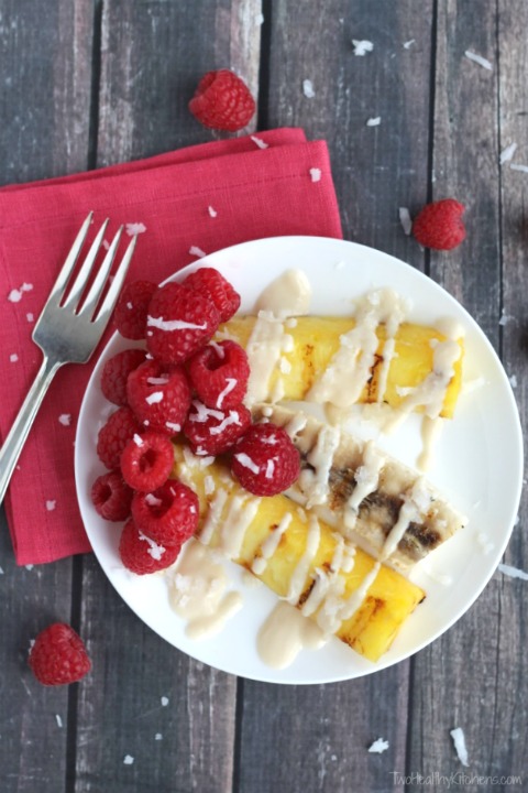 Grilled Tropical Fruit with Almond-Ricotta Sauce Recipe {www.TwoHealthyKitchens.com}