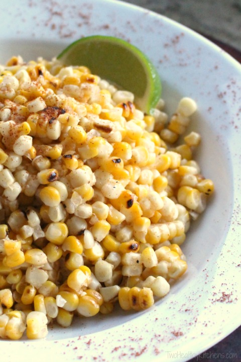 Four-Ingredient Grilled Corn Salad with Nonfat Chili-Lime Dressing Recipe {Two Healthy Kitchens}