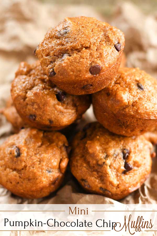 Great for playdate snacks and school parties! Our Mini Pumpkin Chocolate Chip Muffins bake faster than larger ones (great if you’re in a hurry!) and they’re perfect for little hands. And no doubt, kids LOVE this muffin recipe – it’s actually nicknamed “Kids’ Favorite”! Kids don’t even notice how healthy it is! They’re freezable - stock up for quick snacks and meal prep! | pumpkin recipes | pumpkin muffins | muffins healthy | muffins recipes easy | #pumpkin #muffins | www.TwoHealthyKitchens.com