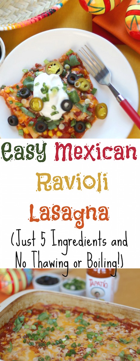 Easy Mexican Ravioli Lasagna Recipe (Just 5 Ingredients and No Thawing or Boiling!) {www.TwoHealthyKitchens.com}