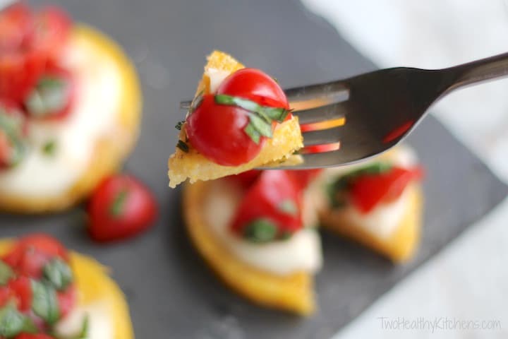 Easy Grilled Polenta with Fresh Mozzarella and Balsamic Tomatoes Recipe {www.TwoHealthyKitchens.com}
