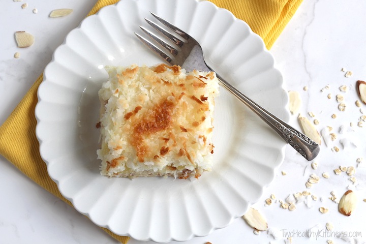 Easy Tropical Angel Food Cake with Pineapple and Toasted Coconut Recipe {www.TwoHealthyKitchens.com}