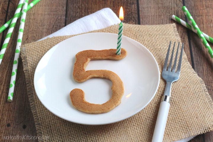 Easy Tricks for Making Pancake Shapes and Numbers {www.TwoHealthyKitchens.com}