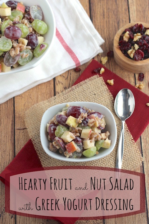 Hearty Fruit and Nut Salad with Greek Yogurt Dressing Recipe {www.TwoHealthyKitchens.com}