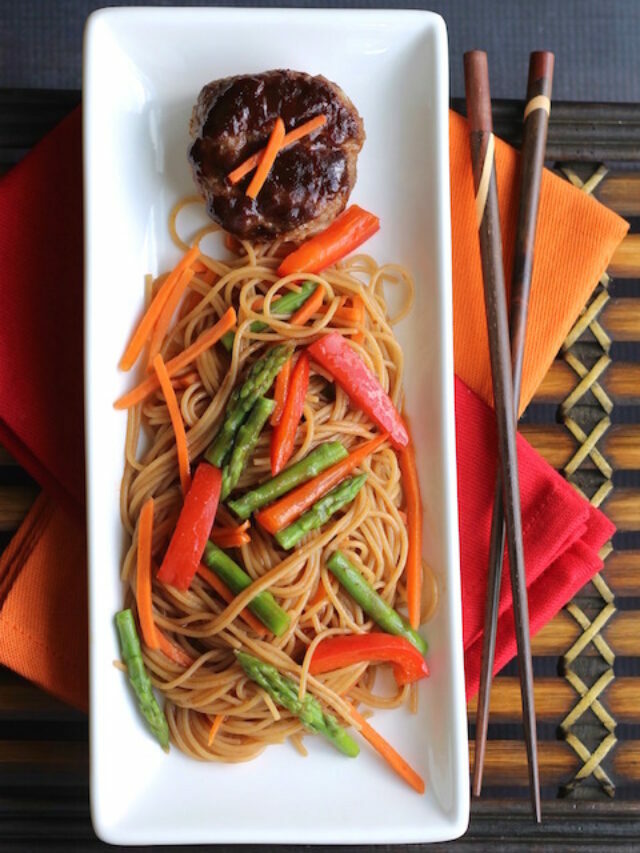 Hoisin-Glazed Mini Meatloaf “Muffins” Over Asian Noodles Story