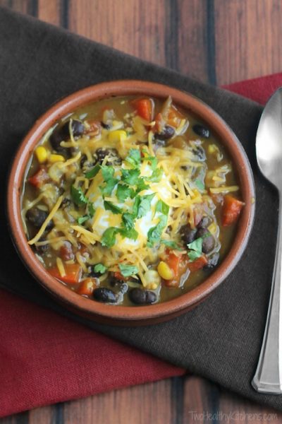 Quick Stovetop Vegetarian Chili with Red Peppers, Corn and Black Beans