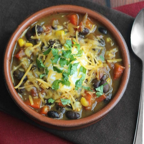 Quick Stovetop Vegetarian Chili with Red Peppers, Corn and Black Beans