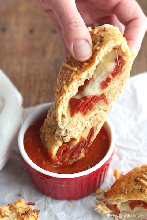 35 Easy Party Food Appetizer Recipes - Easy Pepperoni Bread Recipe | www.TwoHealthyKitchens.com