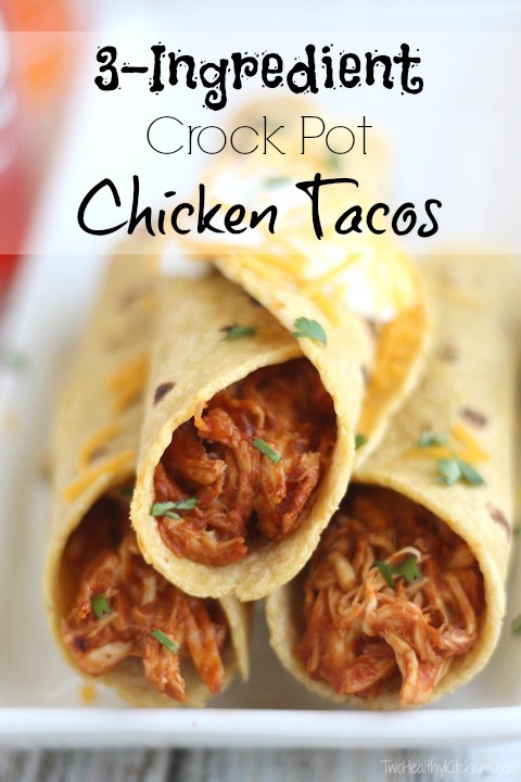 3-Ingredient Crock-Pot Chicken Tacos Recipe {www.TwoHealthyKitchens.com}