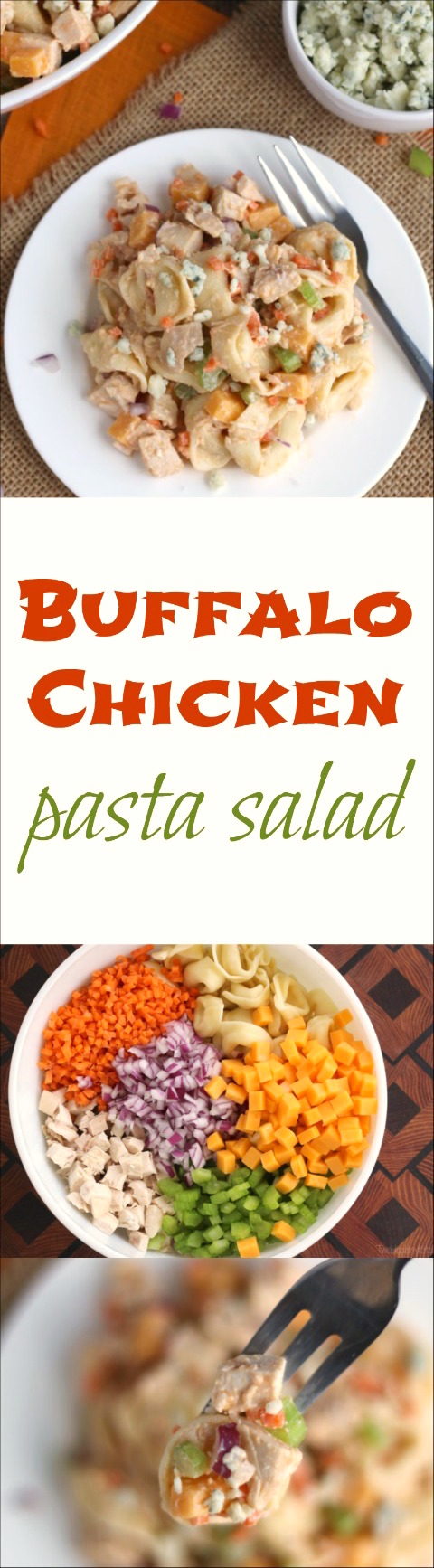Buffalo Chicken Pasta Salad Recipe {www.TwoHealthyKitchens.com}