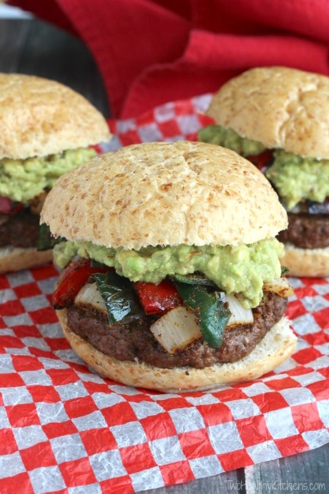 Easy Grilled Fajita Burgers with Guacamole Recipe {www.TwoHealthyKitchens.com}