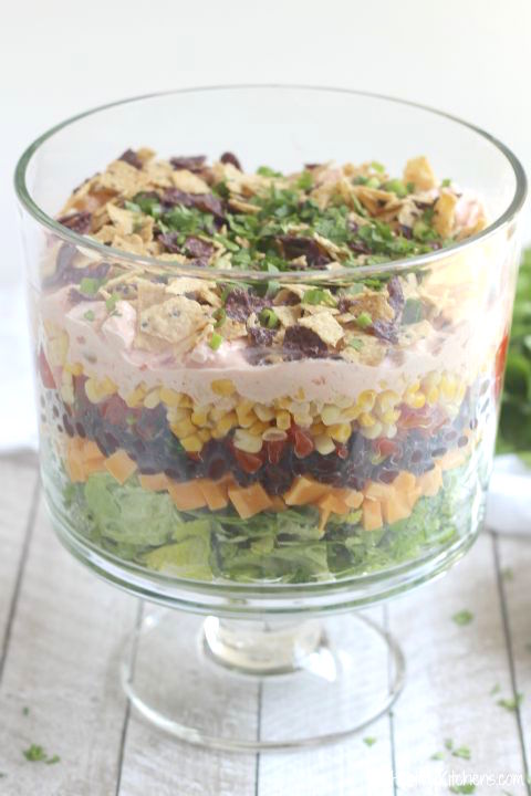 Easy 7-Layer Chicken Taco Salad - Two Healthy Kitchens