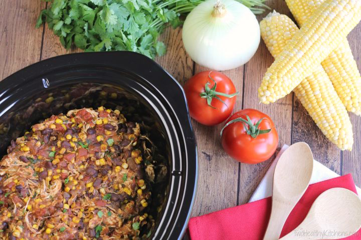 Easy Crock Pot Chicken Burrito Bowls Recipe {www.TwoHealthyKitchens.com}