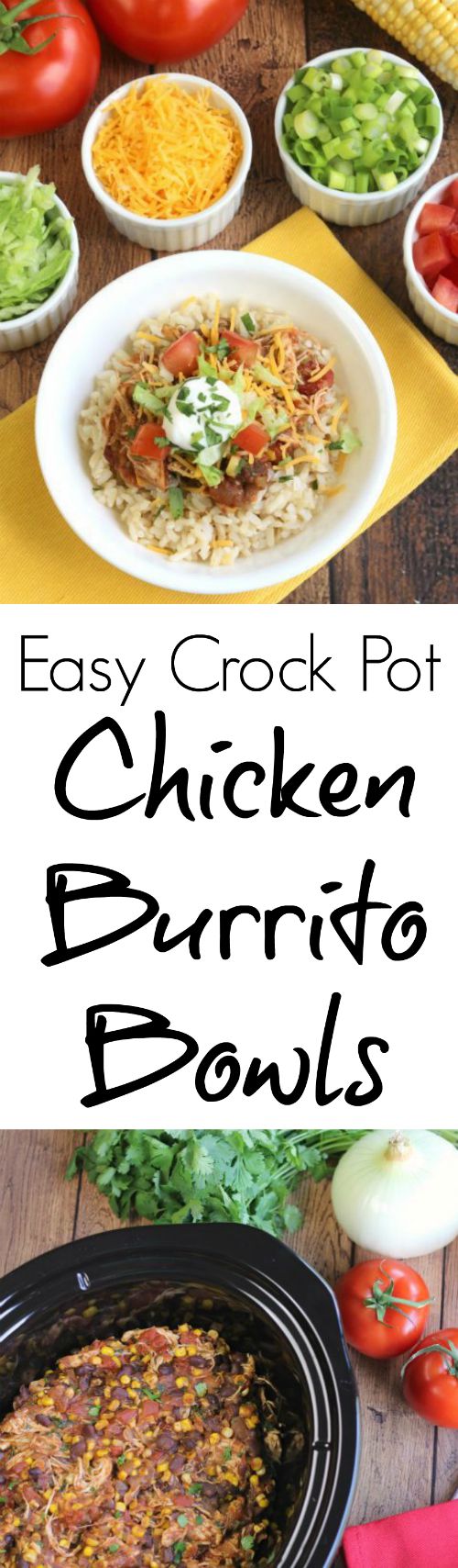 Easy Crock Pot Chicken Burrito Bowls Recipe {www.TwoHealthyKitchens.com}
