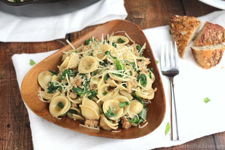 Orecchiette with Sausage and Spinach Recipe {www.TwoHealthyKitchens.com}
