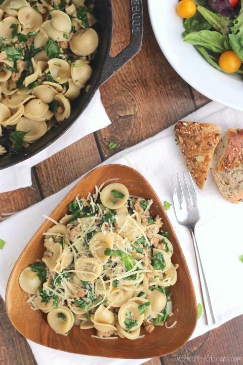 Orecchiette with Sausage and Spinach Recipe {www.TwoHealthyKitchens.com}