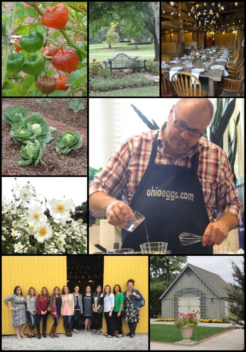 Collage of 8 photos from my trip, including bloggers in the group, gardens and venues.
