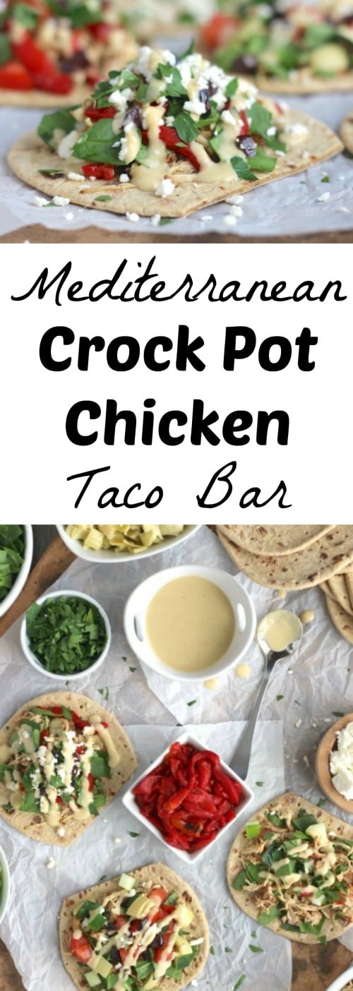 Mediterranean Crock Pot Chicken Taco Bar Recipe {www.TwoHealthyKitchens.com}