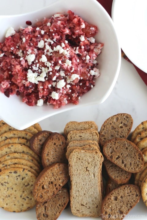 Cranberry and Goat Cheese Crostini Recipe {www.TwoHealthyKitchens.com}