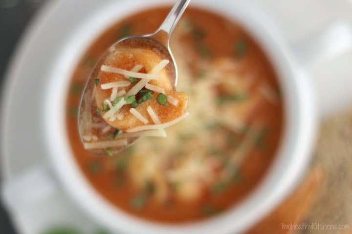 Tomato Basil Soup with Tortellini Recipe {www.TwoHealthyKitchens.com}