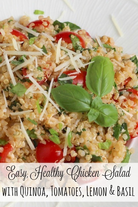 Easy, Healthy Chicken Salad with Quinoa, Tomatoes, Lemon and Basil Recipe {www.TwoHealthyKitchens.com}