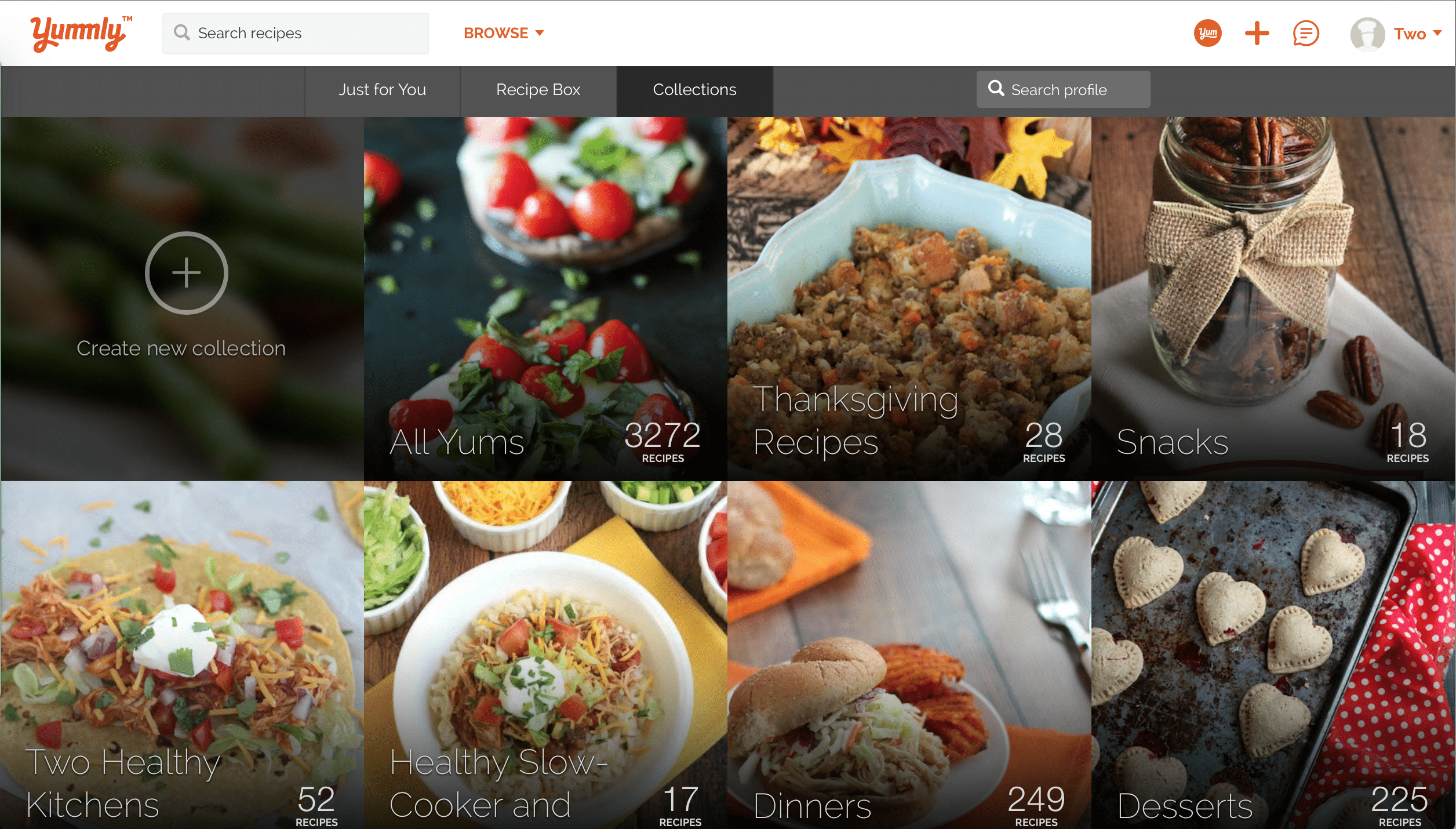 Screen shot of how you can organize your Yummly recipe box with collections.