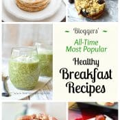 Collage of 5 recipes with text box "Bloggers' All-Time Most Popular Breakfast Recipes".