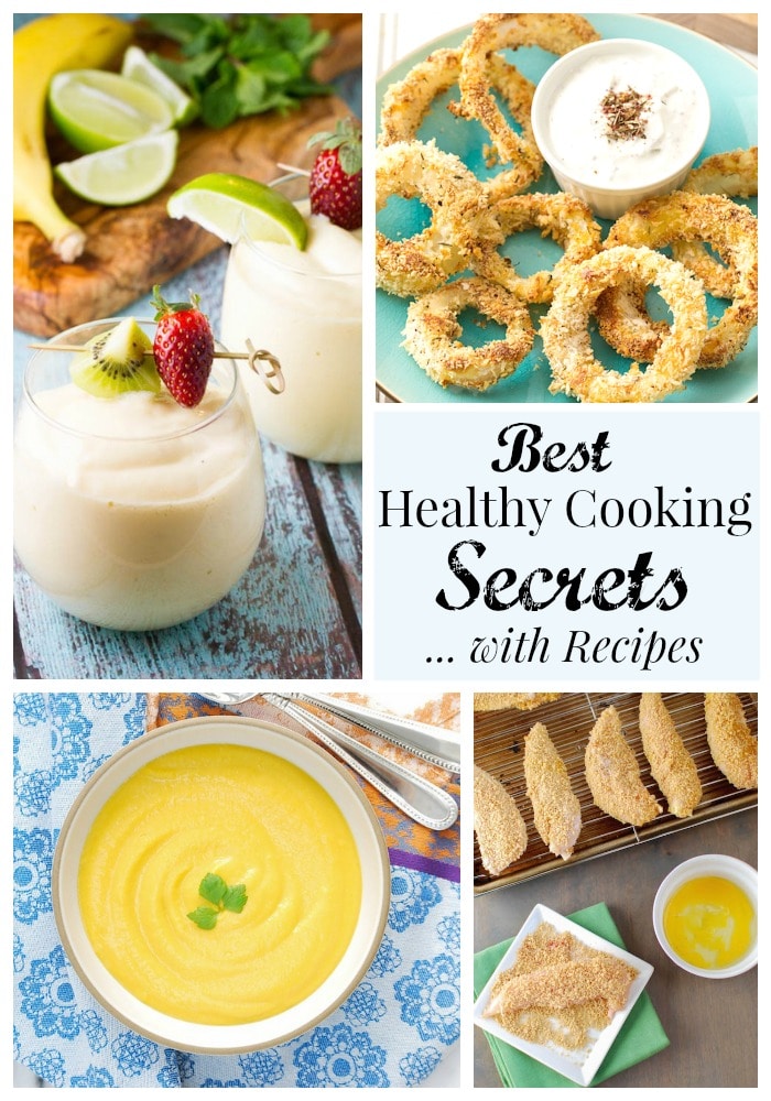 Collage of four recipe photos with text "Best Healthy Cooking Secrets ... with Recipes".