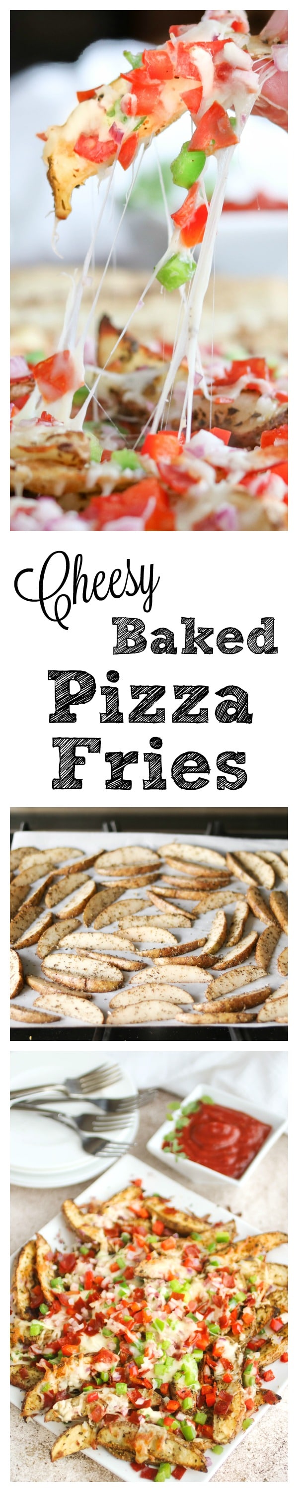 Cheesy Oven-Baked Pizza Fries ~ These Oven-Baked Pizza Fries are so easy to make, and always a total hit! Loaded with cheesy pizza flavors for a deliciously fun twist! A great snack or appetizer … and perfect for game day! {www.TwoHealthyKitchens.com}