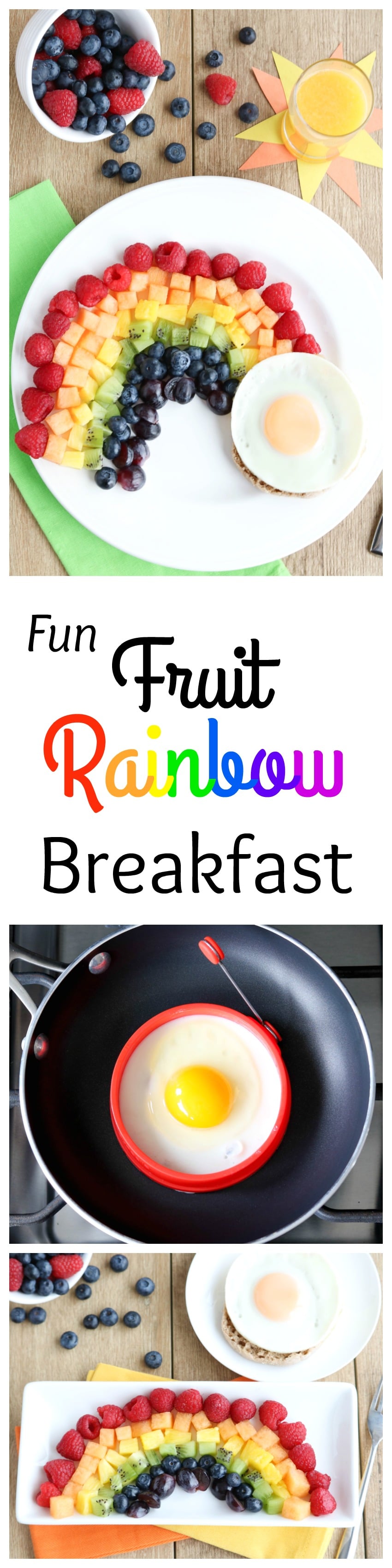 Your kids will love this Fruit Rainbow Breakfast recipe … complete with a pot o’ gold! And you'll love all the great nutrition - literally eating a rainbow! A fun, healthy breakfast idea! | www.TwoHealthyKitchens.com
