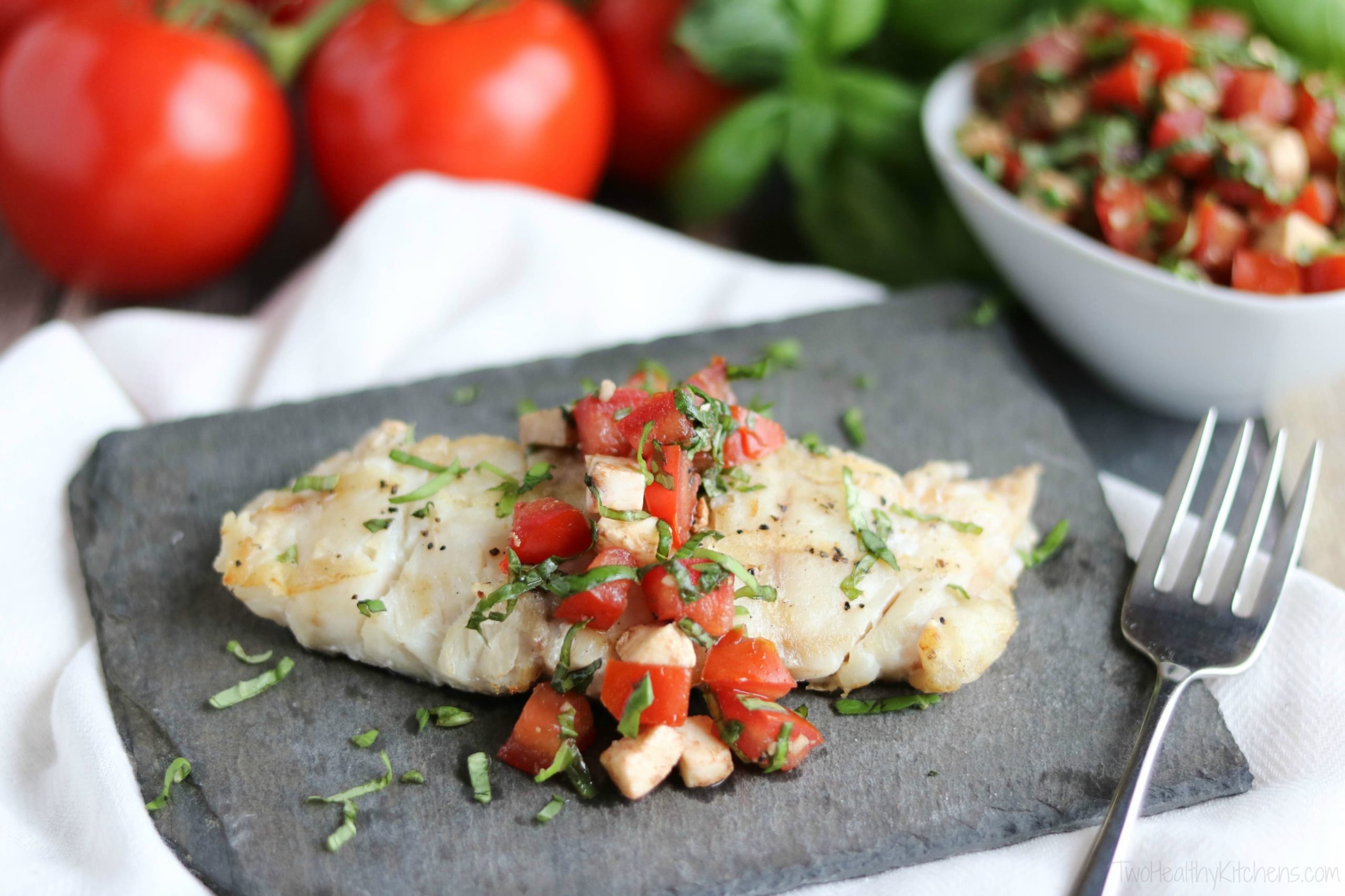 Caprese Grilled Fish - Two Healthy Kitchens