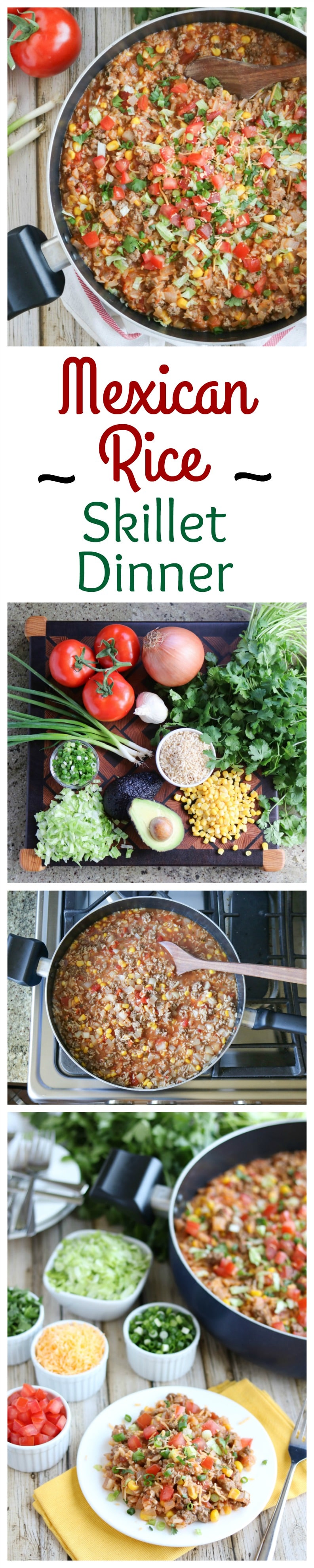 A fun, easy way to shake up the typical Taco night! This Mexican Rice Skillet Dinner is ready in just 30 minutes! Loaded with yummy Tex-Mex flavor, it’s a quick, one-pot dinner recipe your whole family will love! | www.TwoHealthyKitchens.com