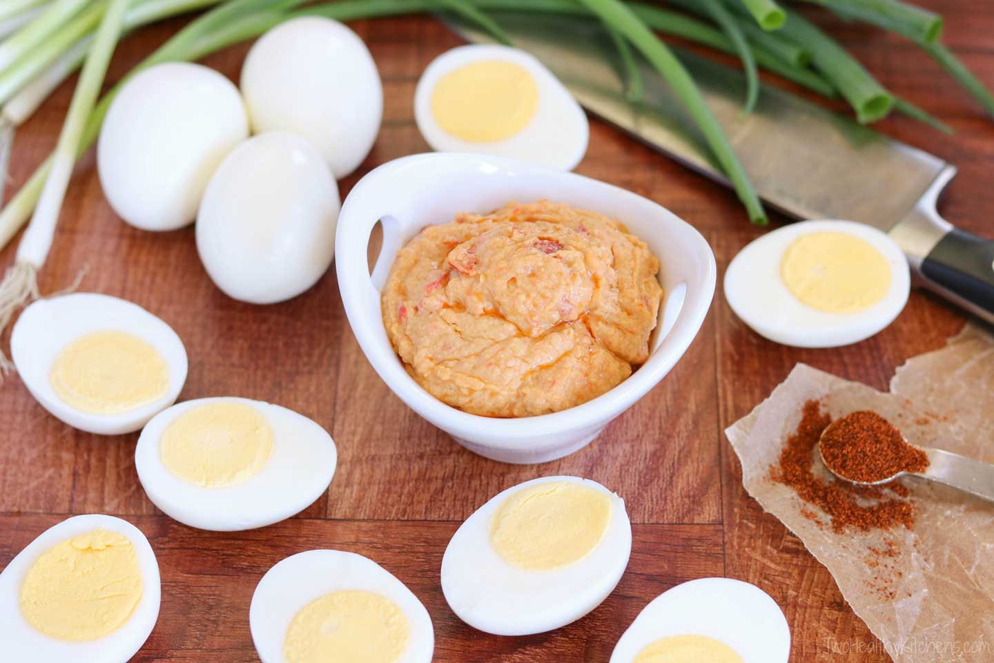 An easy, protein-packed, make-ahead! This Mediterranean Hummus Deviled Egg recipe features creamy roasted red pepper hummus and fresh basil. Fast enough for last-minute picnics and tailgates, yet stunning enough for fancy hors d’oeuvres parties! 