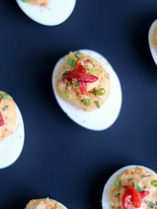 Mediterranean Deviled Egg Recipe with Roasted Red Pepper Hummus Story ...