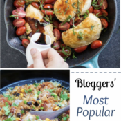 Image with two of the recipes and text "Bloggers' Most Popular Chicken Recipes".