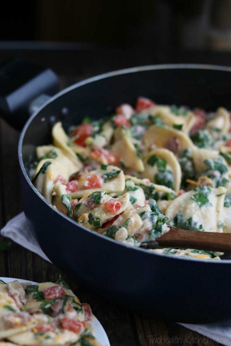 Cheesy BLT Pierogi Skillet Dinner - Two Healthy Kitchens