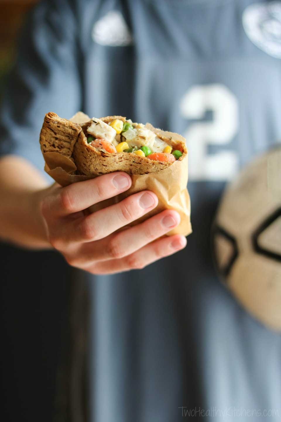 Whether you’re off to soccer practice … or any other busy evening activity, these healthy, Easy Chicken Pot Pie Hand Pies will keep your whole family fueled up, deliciously! If your family loves Hot Pockets, but you’d like to serve something a bit healthier, try this recipe … kinda like your own homemade Hot Pockets! | www.TwoHealthyKitchens.com