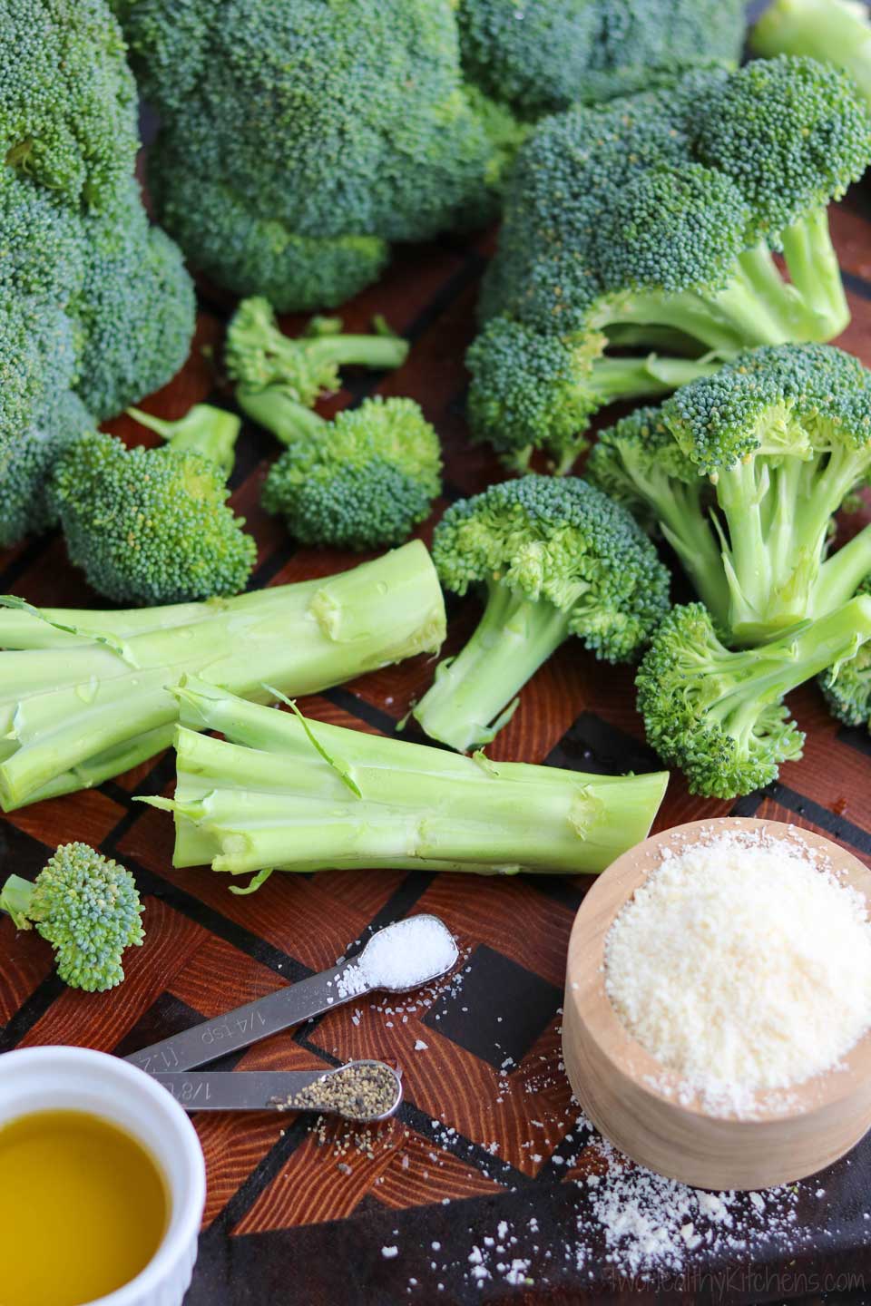 Besides leftover broccoli stalks, all you need for this easy side dish recipe is some parmesan cheese, plus a bit of olive oil, salt and pepper. So simple! This oven roasted broccoli recipe makes a great, healthy snack, too!