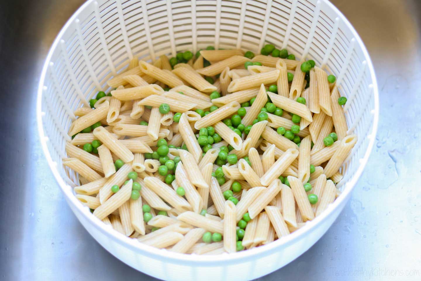 No need to cook your peas separately – the pasta and peas happen all at once, which is a terrific time saver!