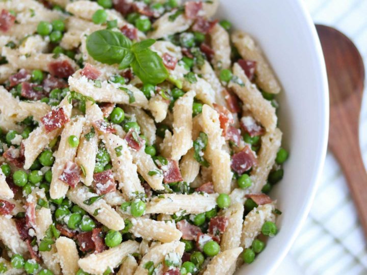 Lightened-Up Pasta with Peas and Bacon - Two Healthy Kitchens