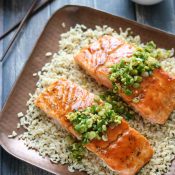 Red-Miso Salmon with Ginger-Scallion Sauce