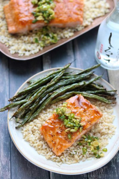 Red-Miso Salmon with Ginger-Scallion Sauce - Two Healthy Kitchens