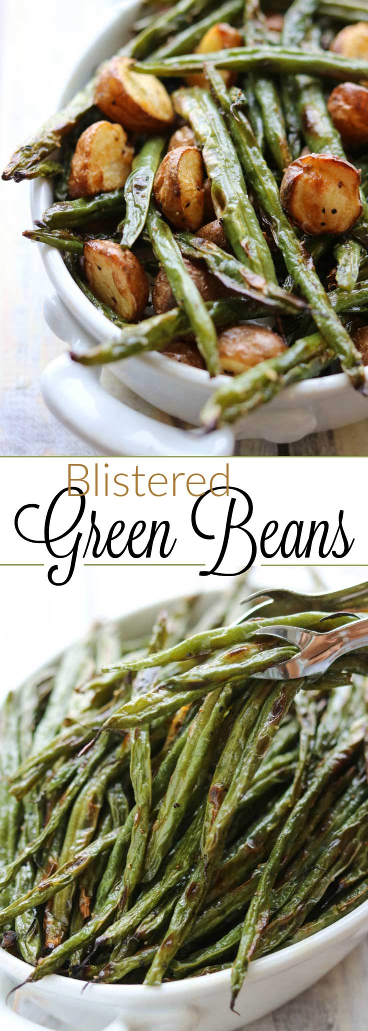 One simple ingredient … amazing results! An easy technique that yields maximum flavor! These Blistered Green Beans are the ultimate in simplicity, yet they're incredibly delicious, with deep, caramelized flavors thanks to the magic of oven-roasting. Blistered, oven-roasted green beans are delicious as an easy side dish for practically any meal, and they’re so adaptable, too! Be warned: these roasted green beans disappear FAST, so you’d better make a double batch! | www.TwoHealthyKitchens.com