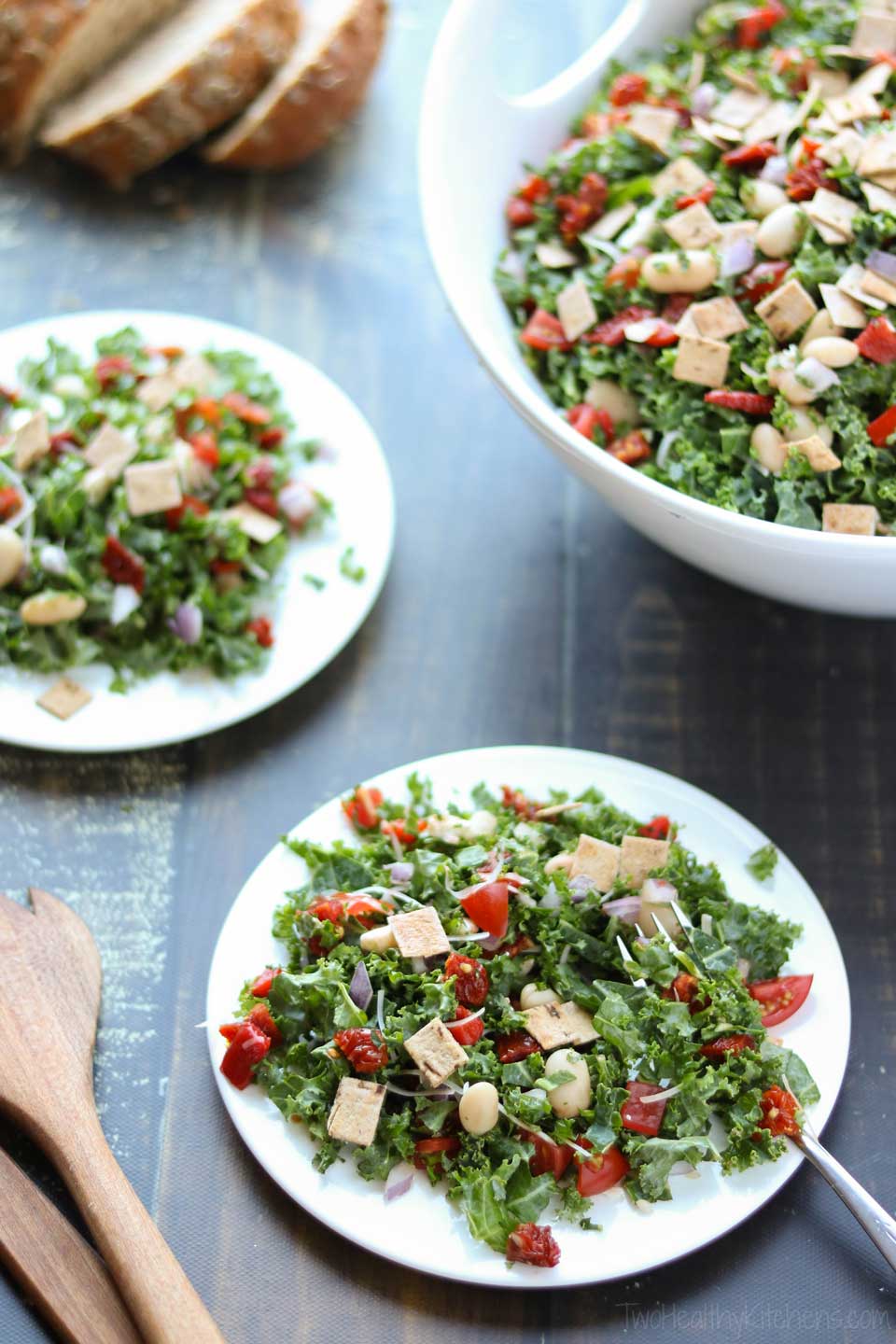 Our Tuscan Kale Salad with its easy Honey-Balsamic Dressing are quick and healthy enough for a light lunch, or they can be served as an impressive dinner side salad.