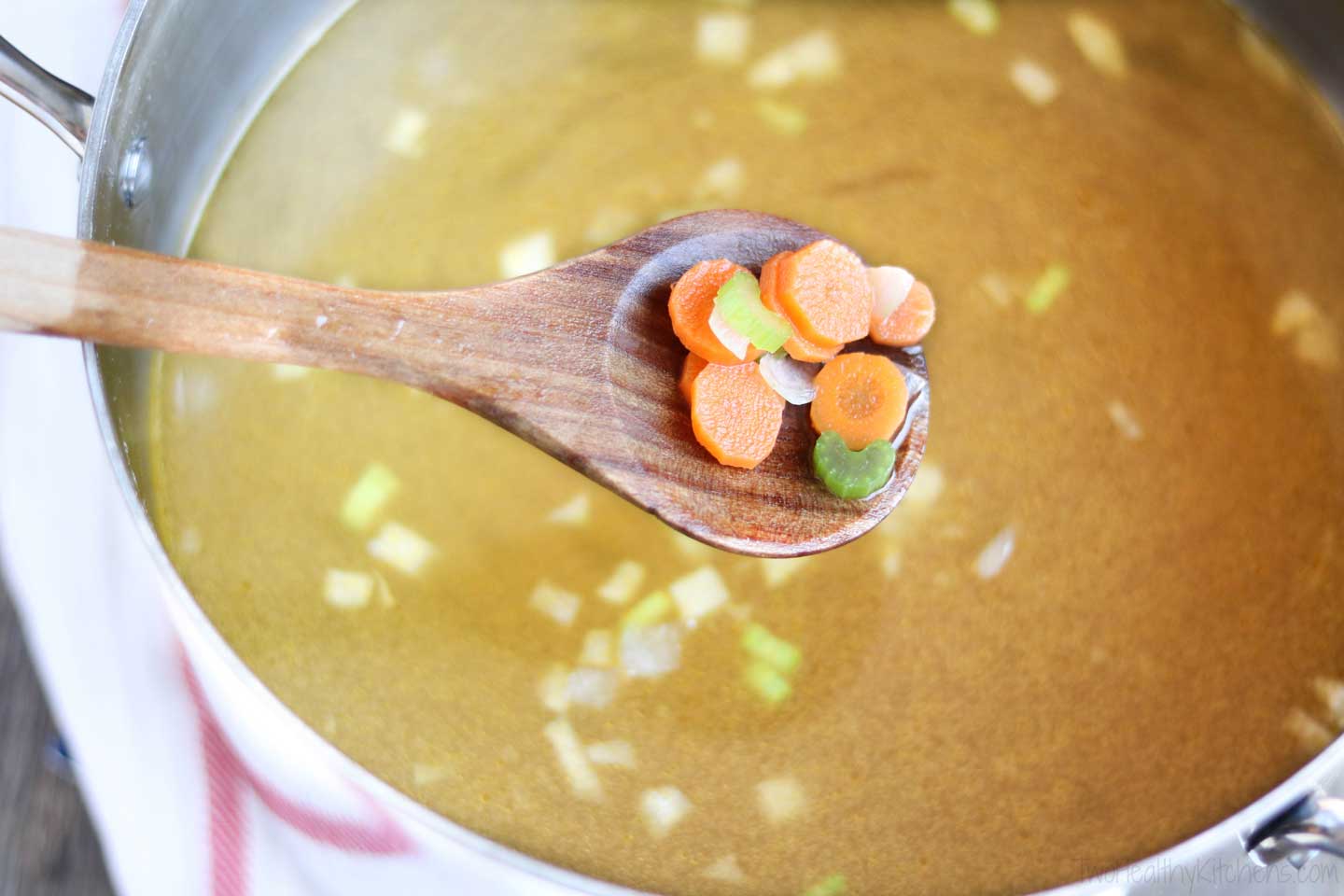 Mmmmm … such pretty veggies in this soup! Especially with lower sodium broth, you may need to taste and adjust the seasoning of your recipe before serving.