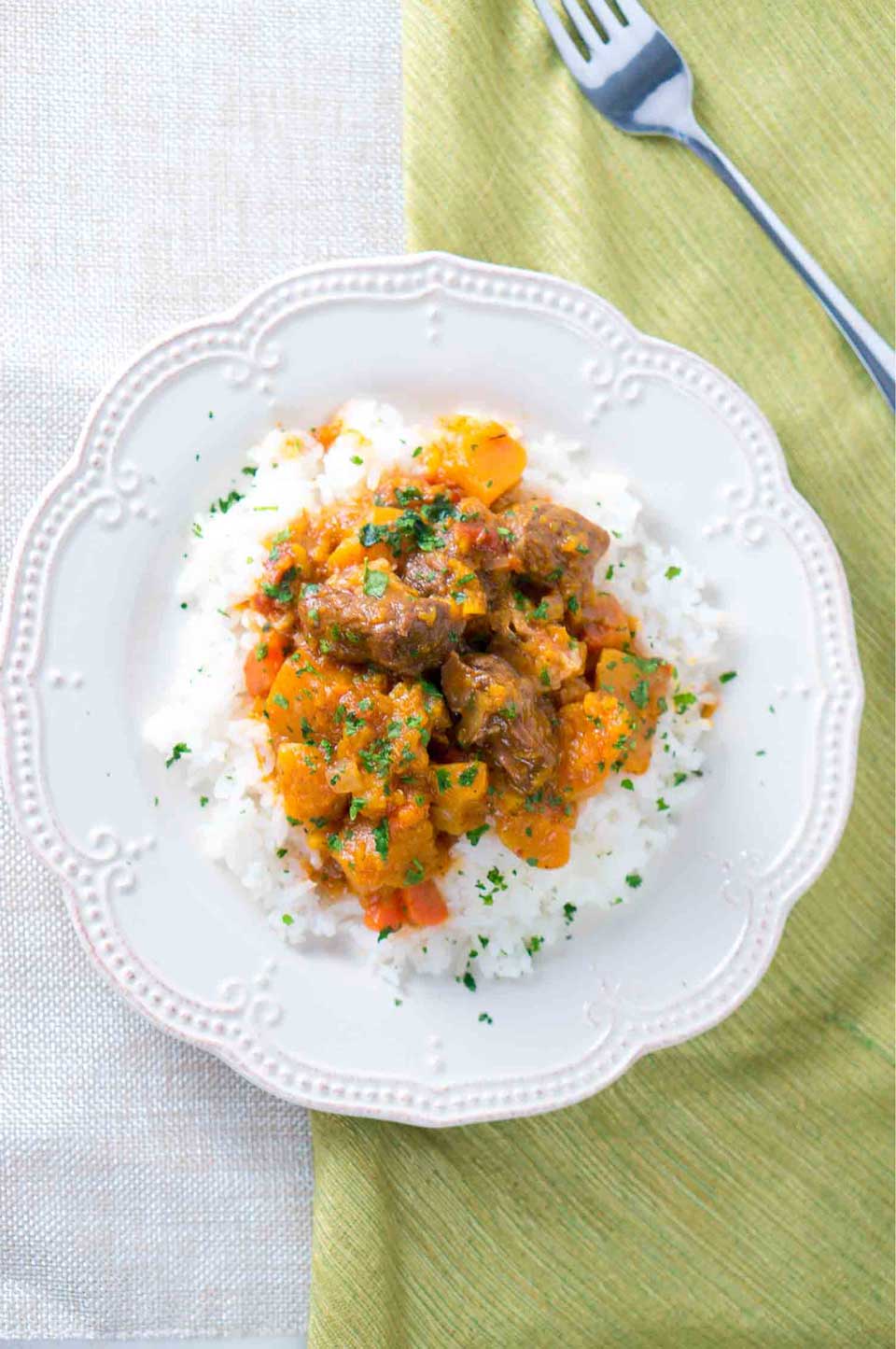 Beef stew recipes can be healthier choices! We’ve got strategies and recipes to help, like the Beef and Butternut Squash Stew from Neli at Delicious Meets Healthy.